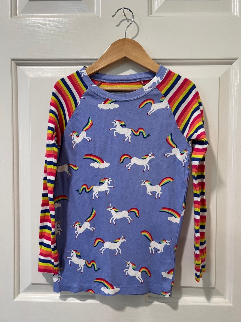 Hatley Lavender Unicorn Raglan Top with Rainbow Stripes